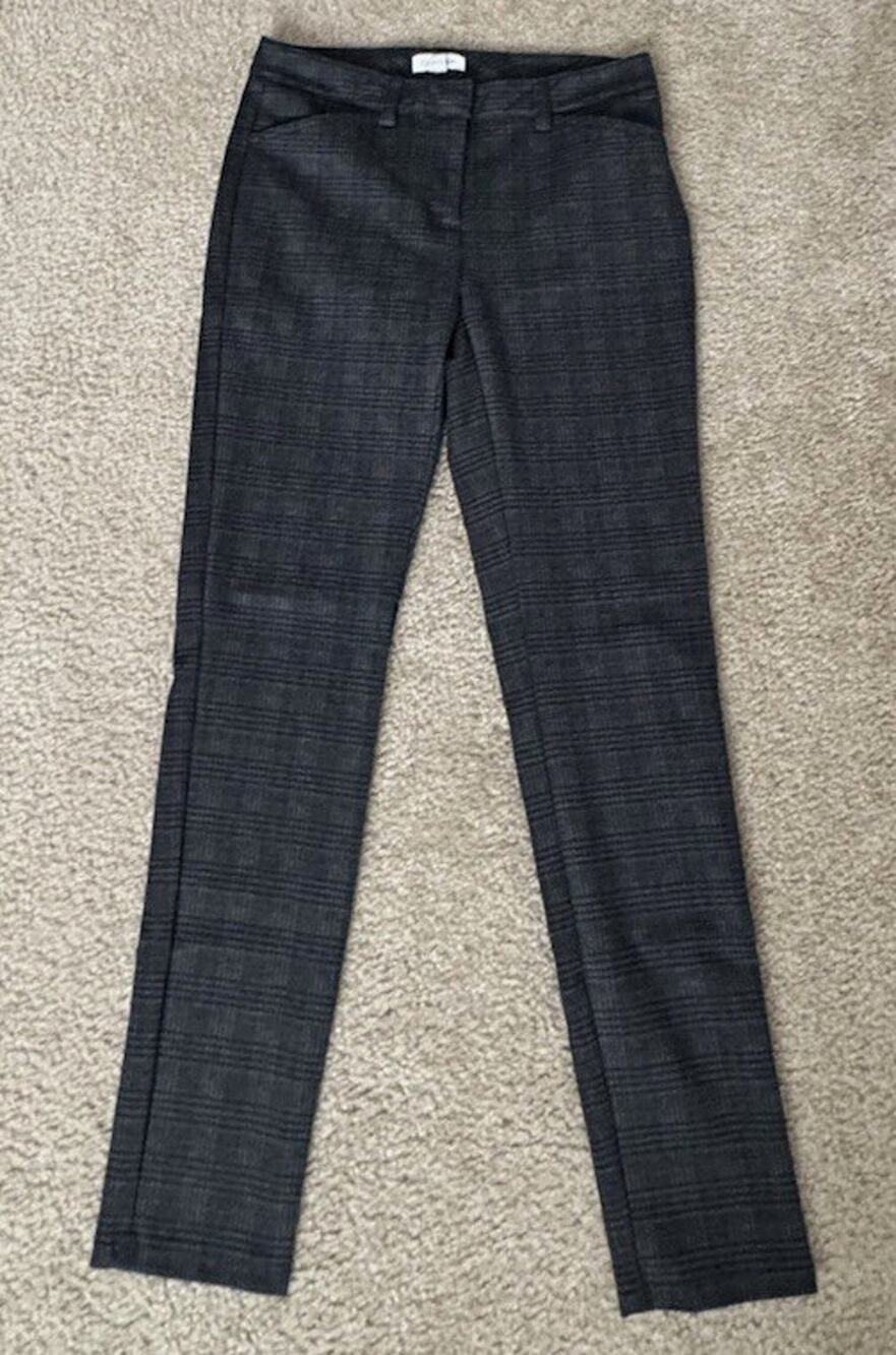 Calvin Klein Womens Size 4 Gray Black Plaid Skinny Dress Pants Stretch Career